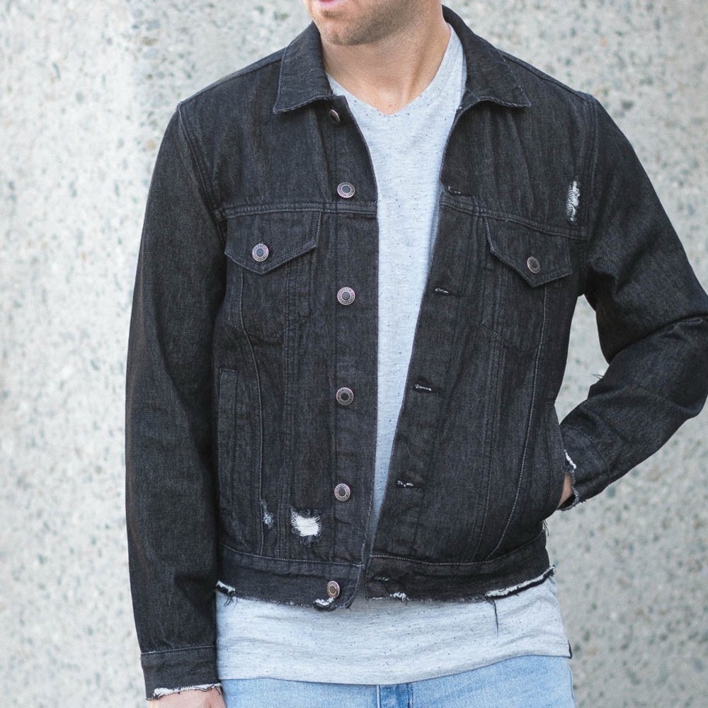 Neuw Distressed Black label Denim Jacket Casual Trucker charcoal urban sense xl
